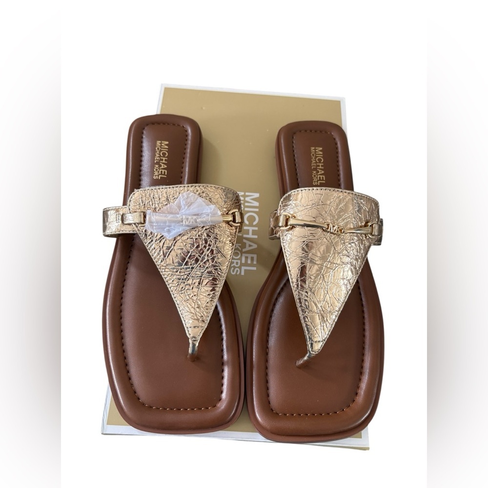 Michael Kors Gold and Brown Sandals - Picture 1 of 8